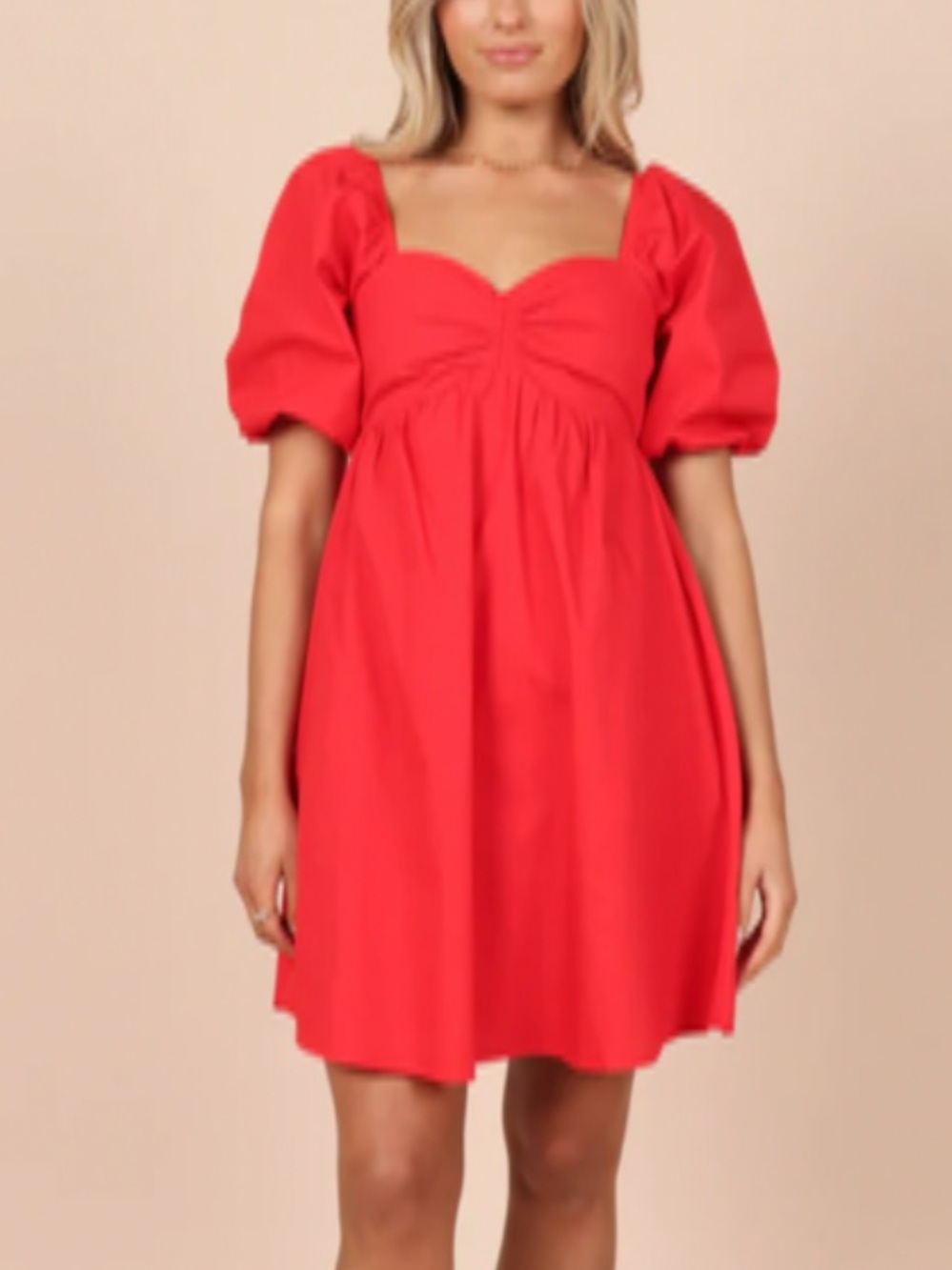 Petal + Pup Lionel Puff Sleeve Mini Dress Red Milkmaid Cottage Babydoll S
